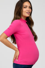 Fuchsia Ribbed Mock Neck Maternity Top