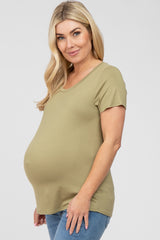 Light Olive Basic Maternity Short Sleeve Top