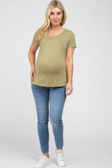 Light Olive Basic Maternity Short Sleeve Top