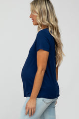 Navy Blue Basic Maternity Short Sleeve Top