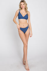 Navy Blue Strappy Cutout Two-Piece Bikini Set