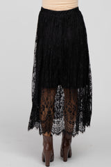 Black Lace Pleated Scalloped Maternity Maxi Skirt