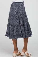 Navy Floral Tiered Midi Skirt
