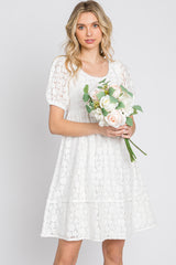 Ivory Floral Lace Short Sleeve Maternity Dress