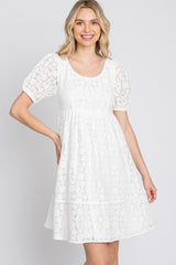 Ivory Floral Lace Short Sleeve Dress