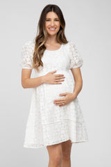 Ivory Floral Lace Short Sleeve Maternity Dress