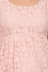 Pink Floral Lace Short Sleeve Maternity Dress