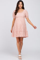 Pink Floral Lace Short Sleeve Maternity Dress