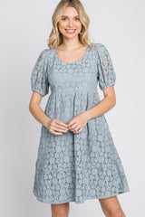 Blue Floral Lace Short Sleeve Maternity Dress