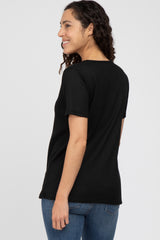 Black Button Front Waffle Knit Short Sleeve Top