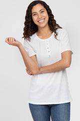 Ivory Button Front Waffle Knit Short Sleeve Top