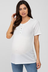 Ivory Button Front Waffle Knit Short Sleeve Maternity Top