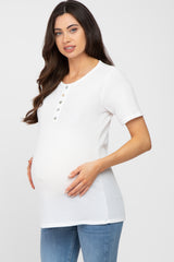 Ivory Button Front Waffle Knit Short Sleeve Maternity Top