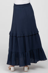Navy Blue Cotton Gauze Ruffle Tiered Maternity Maxi Skirt