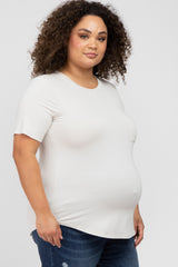 White Ribbed V-Neck Short Sleeve Plus Maternity Top