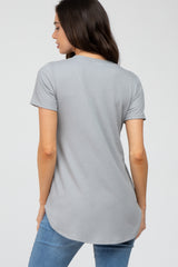 Grey Ribbed V-Neck Short Sleeve Maternity Top
