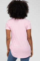 Pink Ribbed V-Neck Short Sleeve Top