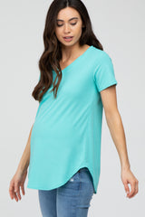 Mint Ribbed V-Neck Short Sleeve Maternity Top