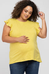 Yellow Ruffle Sleeve Maternity Plus Top