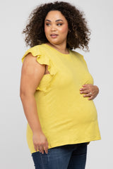 Yellow Ruffle Sleeve Maternity Plus Top