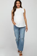 Ivory Ruffle Accent High Neck Maternity Top