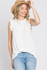 Ivory Ruffle Accent High Neck Maternity Top
