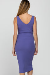 Purple Sleeveless Ribbed Knit Fitted Maternity Dress