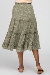 Olive Floral Tiered Midi Skirt
