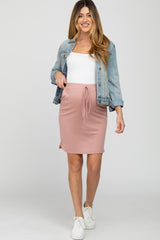 Light Pink Front Tie Round Hem Maternity Skirt