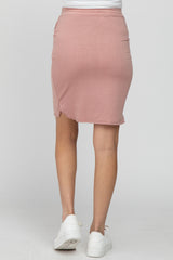 Light Pink Front Tie Round Hem Maternity Skirt