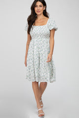 Ivory Smocked Button Accent Maternity Dress