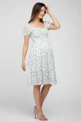 Ivory Smocked Button Accent Maternity Dress