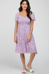 Lavender Smocked Button Accent Maternity Dress