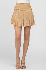 Mustard Floral Smocked Mini Skirt