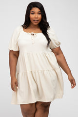 Ivory Textured Tiered Plus Dress