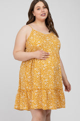 Yellow Floral Ruffle Hem Maternity Plus Dress