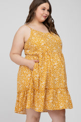 Yellow Floral Ruffle Hem Maternity Plus Dress