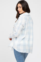 Light Blue Plaid Button Front Long Sleeve Maternity Top