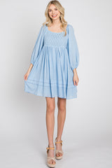 Light Blue Crochet Bubble Sleeve Dress