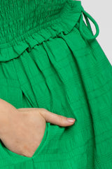 Green Smocked Ruched Tie Front Maternity Dress