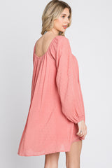 Coral Textured Dot Square Neck Dress
