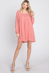 Coral Textured Dot Square Neck Dress
