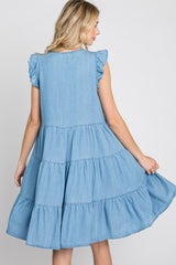 Light Blue Chambray Tiered Button Accent Dress