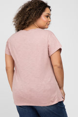 Mauve Heathered Front Pocket Maternity Plus Top