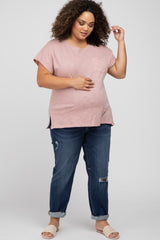 Mauve Heathered Front Pocket Maternity Plus Top