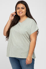 Light Green Heathered Front Pocket Plus Top