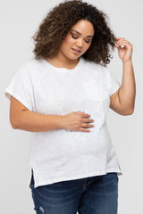 White Heathered Front Pocket Maternity Plus Top