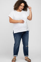 White Heathered Front Pocket Maternity Plus Top