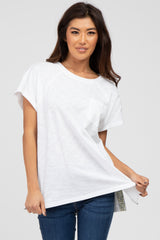 White Heathered Front Pocket Top