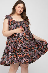 Black Ditsy Floral Flutter Sleeve Maternity Plus Dress
